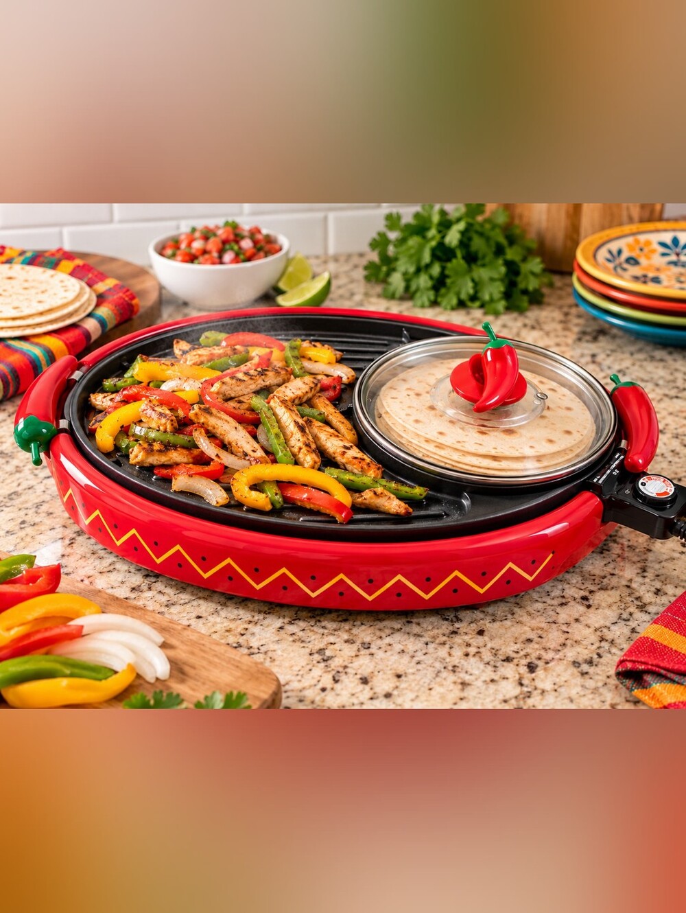 El Paso Chile Company Electric Fajita Grill Tortilla Warmer Red